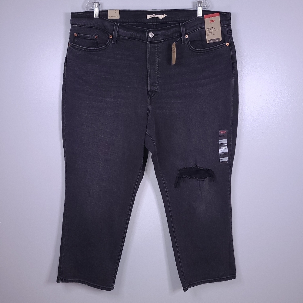 Levi's Wedgie Straight Black Distressed Button Fly Denim Jeans Plus Size 24W